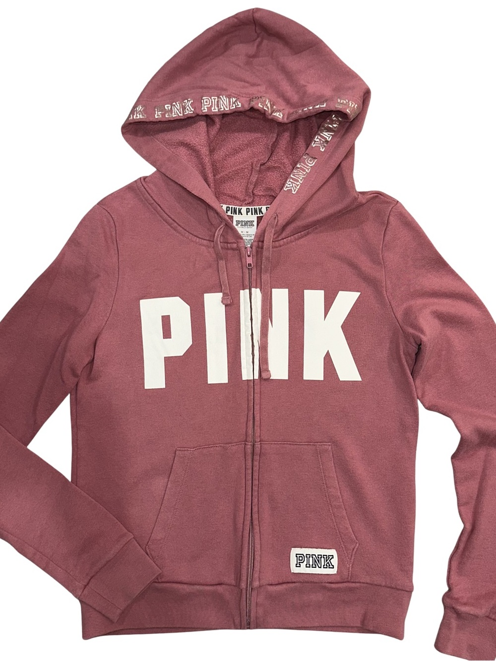 PINK Victoria’s Secret Full Zip Up Hooded Sweatshirt Mauve Color Size Medium